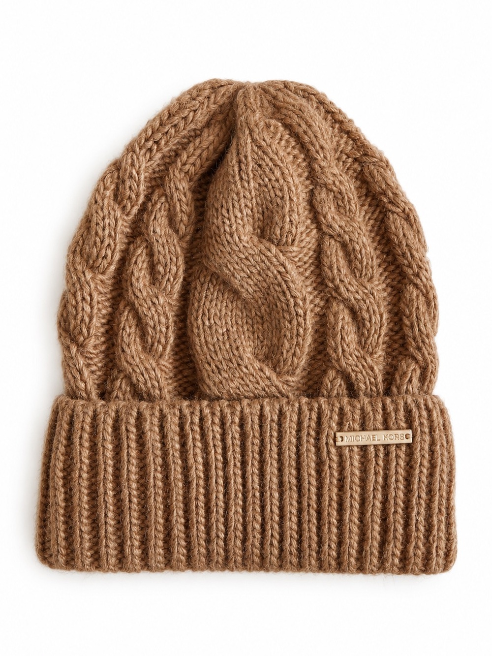 Michael Kors Cable Knit Cuffed Beanie Hat Camel Brown One Size